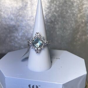 Bomb Party Ring Size 8 Aquamarine & Cubic Zirconia Ring March Birthstone